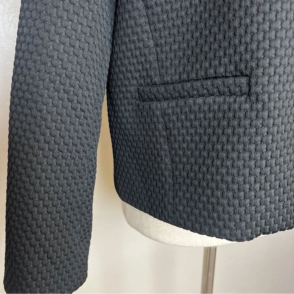 J.CREW Women Size 12 Black Matelasse Textured Collarless Portfolio Jacket Blazer